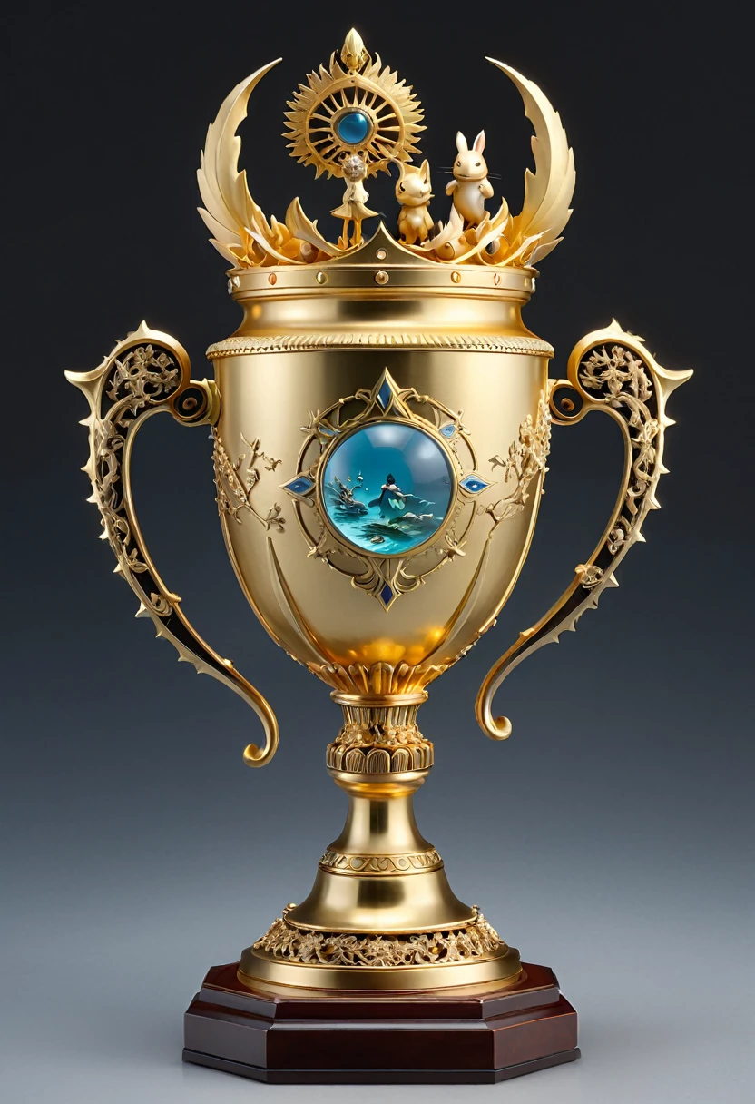 Golden Trophy, (masterpiece, best quality, Professional, perfect composition, very aesthetic, absurdres, ultra-detailed, intricate details:1.3), by Studio Ghibli
