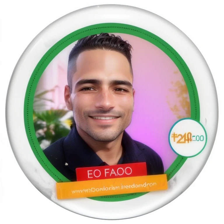 a close-up of a person on a button with a photo of a man, cara cara, diego fazio, caio santos, Rosto europeu, foco facial!, por Emma Rios, rosto redondo completo!, powder Nándor Katona, in sao paulo, dan dos santos, face shows no emotion, rosto redondo completo, CEO