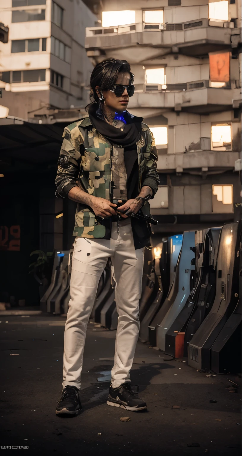 Change background cyberpunk handsome boy, realistic, gun face, 8k, ultra realistic,
