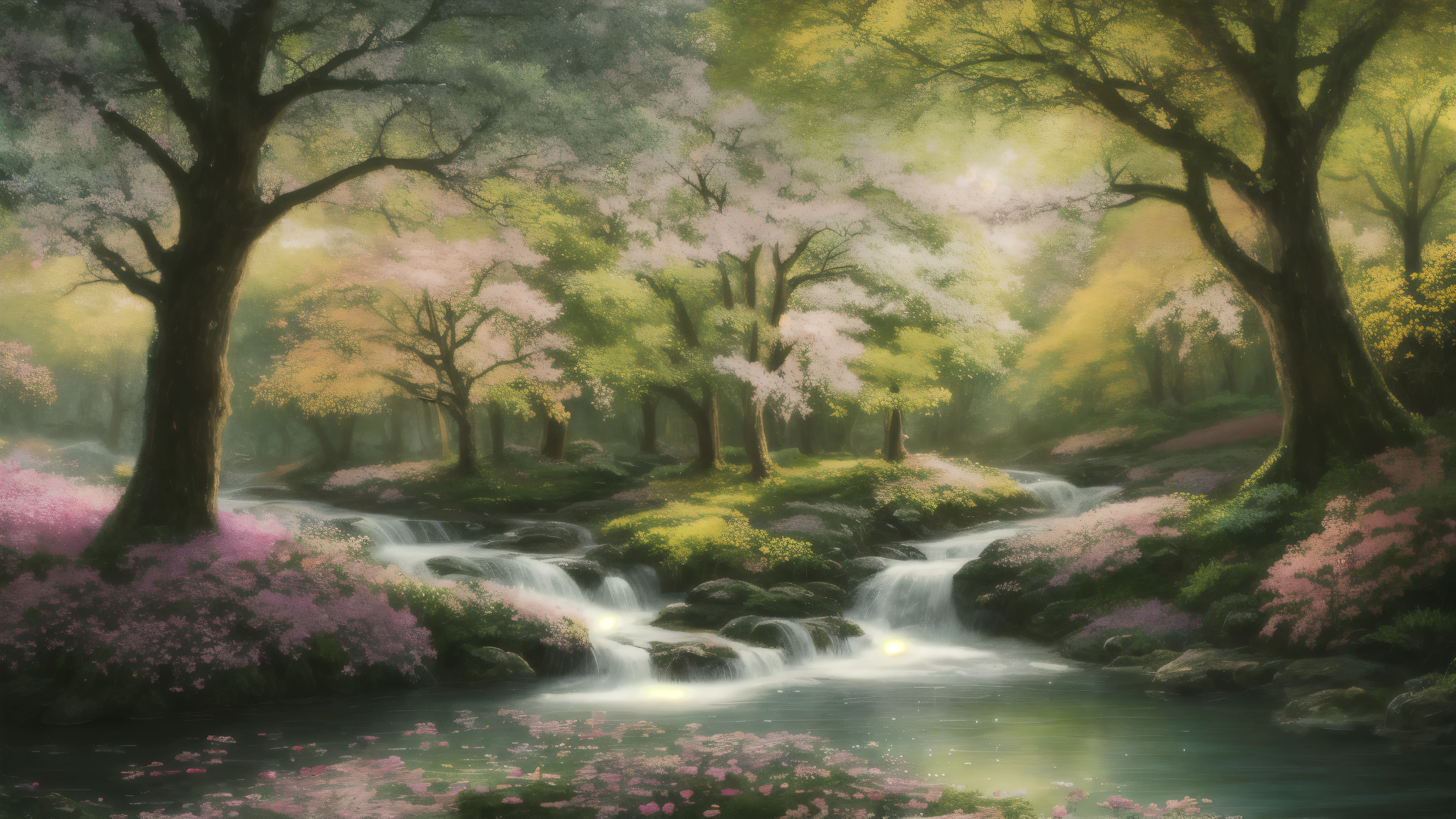 Wonderland, spring, blossoms, plenty of colorful flowers, masterpiece, best quality, high quality,extremely detailed CG unity 8k wallpaper, An enchanting and dreamy scene of a fantasy forest, with towering trees, glowing mushrooms, and hidden fairy glens, creating a sense of mystique and enchantment, artstation, digital illustration, intricate, trending, pastel colors, oil paiting, award winning photography, Bokeh, Depth of Field, HDR, bloom, Chromatic Aberration ,Photorealistic,extremely detailed, trending on artstation, trending on CGsociety, Intricate, High Detail, dramatic, art by midjourney
