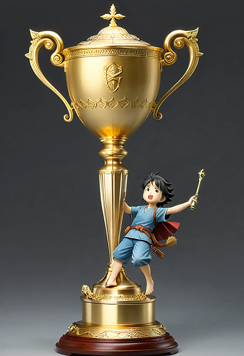 Golden Trophy, (masterpiece, best quality, Professional, perfect composition, very aesthetic, absurdres, ultra-detailed, intricate details:1.3), by Studio Ghibli Style, Ghibli color, Miyazaki Hayao style