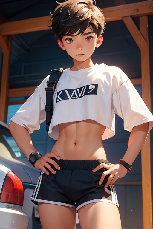 boy 14 yy wears a crop top and too very short shorts,