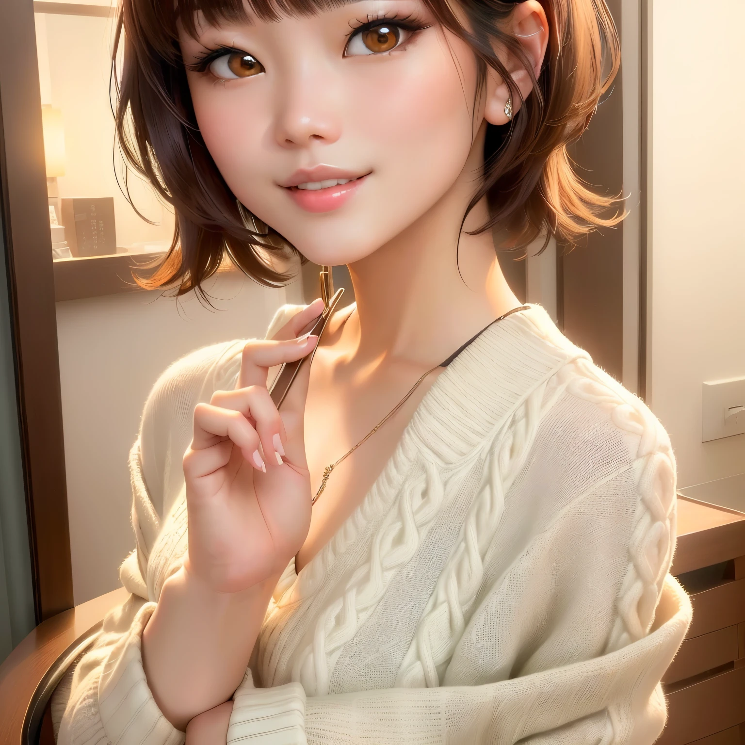 a close up of a woman in a sweater posing for a picture, gorgeous chinese model, beautiful asian girl, girl cute-fine-face, cute seductive smile, japanese model, with short hair, korean girl, Yoshitomo Nara, young and cute girl, gorgeous young korean woman, beautiful south korean woman