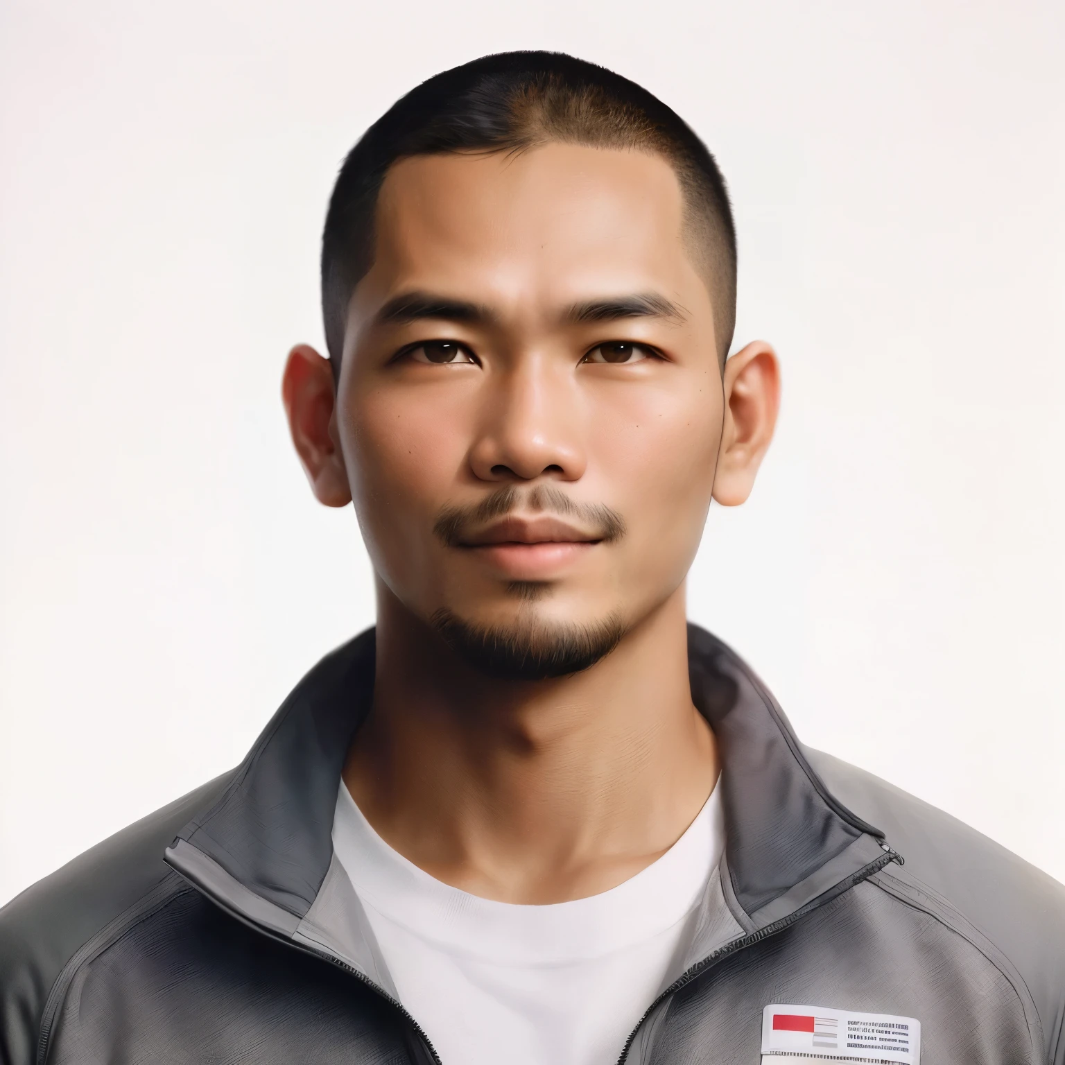 Indonesian man wearing red color sport jacket, slightly beard