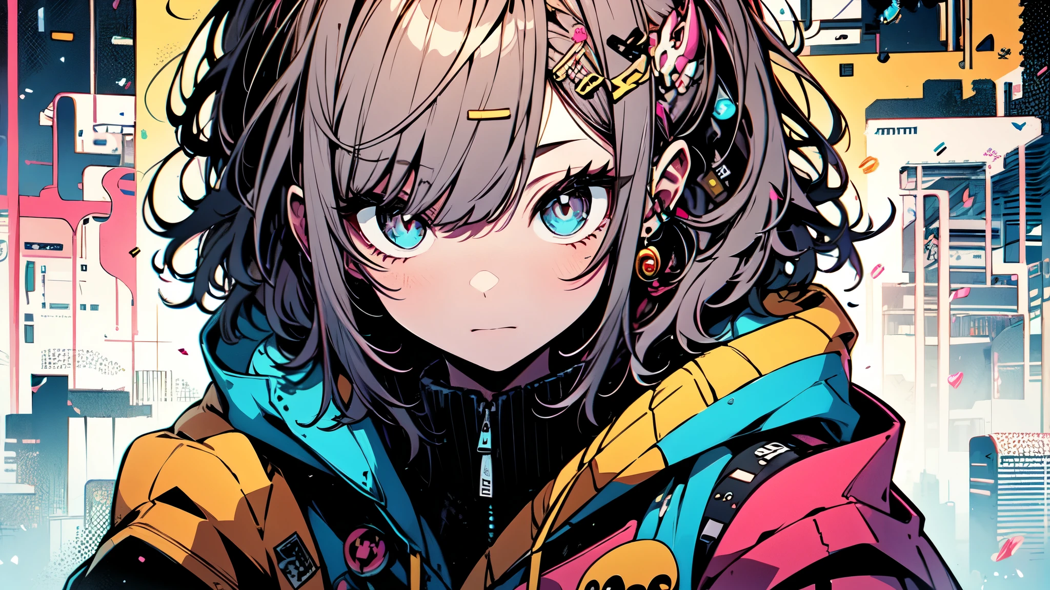 Very beautiful and ojos brillantes、ojos brillantes、1 chica、small breasts、boca grande、chica de secundaria、small breasts、oreja de gato、pelo corto rosa、bufanda、oversized jacket、