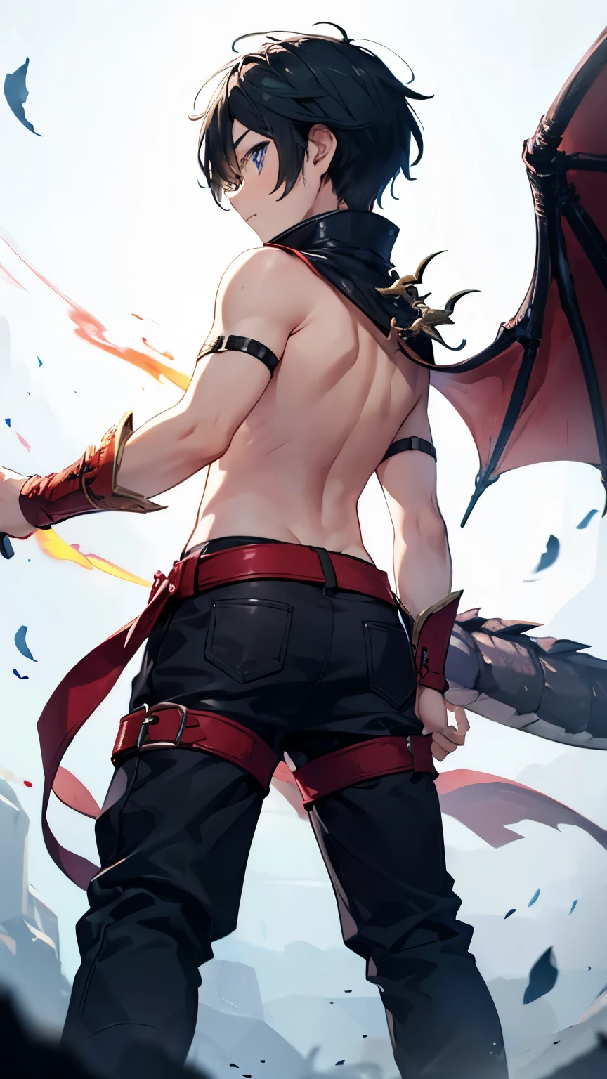 boy Kid with Dragon arm and Fire magic backside