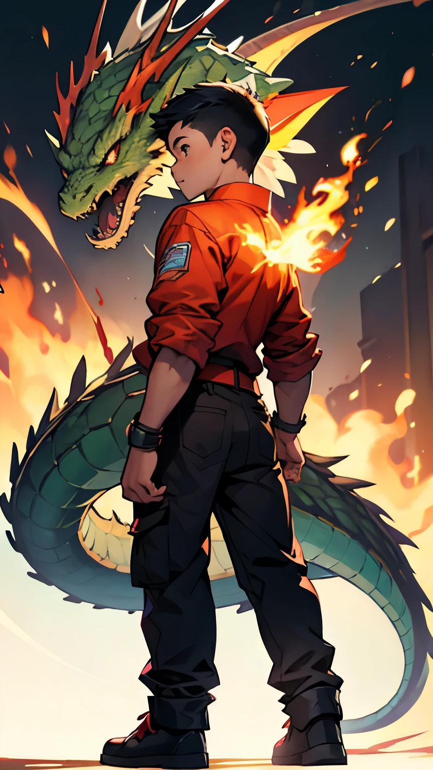 boy ??? with Dragon arm and Fire magic back side