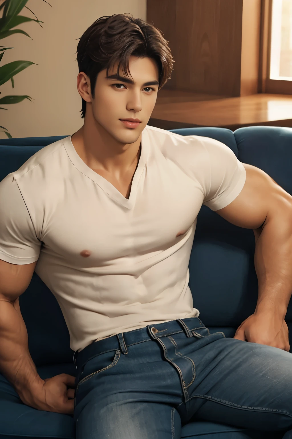 Handsome Men , sitting Sofa