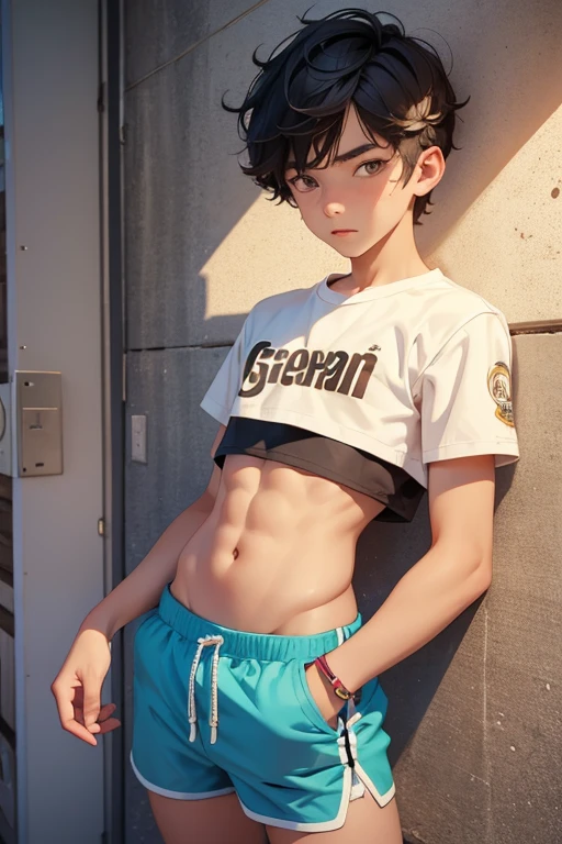 boy 14 yy wears a crop top and too very short shorts,