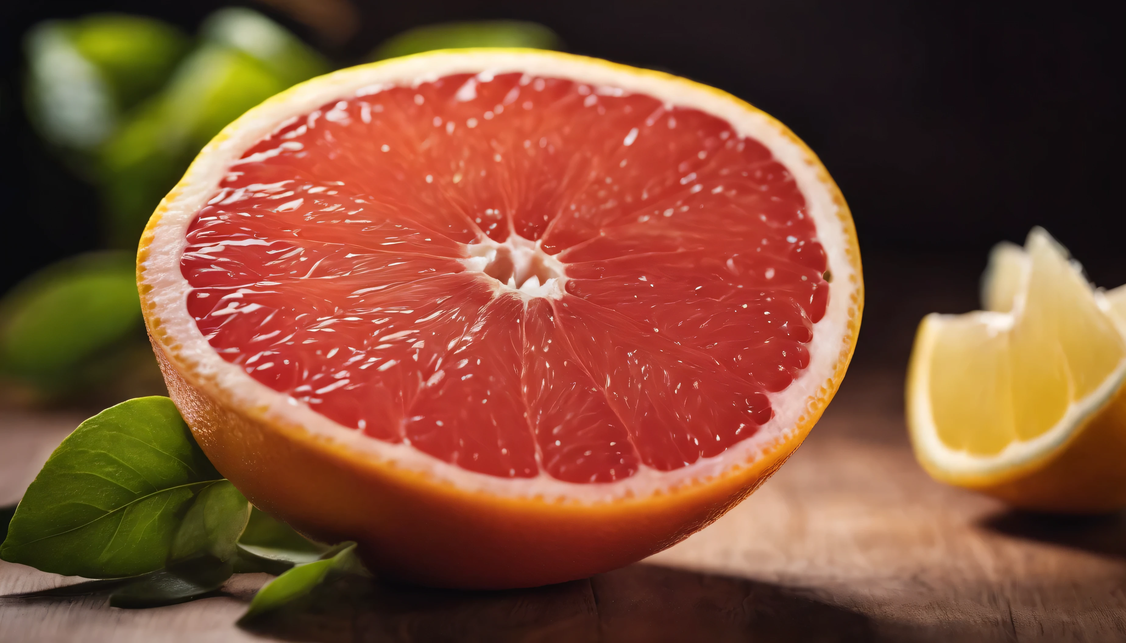 sliced in half grapefruit with lemon
