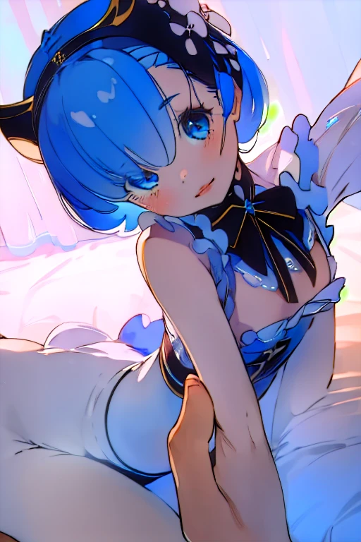 (masterpiece, highest quality, High resolution:1.2), One Girl, alone,Ram,(close)、blue eyes、Blue Hair、Seductive pose