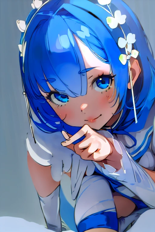 (masterpiece, highest quality, High resolution:1.2), One Girl, alone,Ram,(close)、blue eyes、Blue Hair、Seductive pose