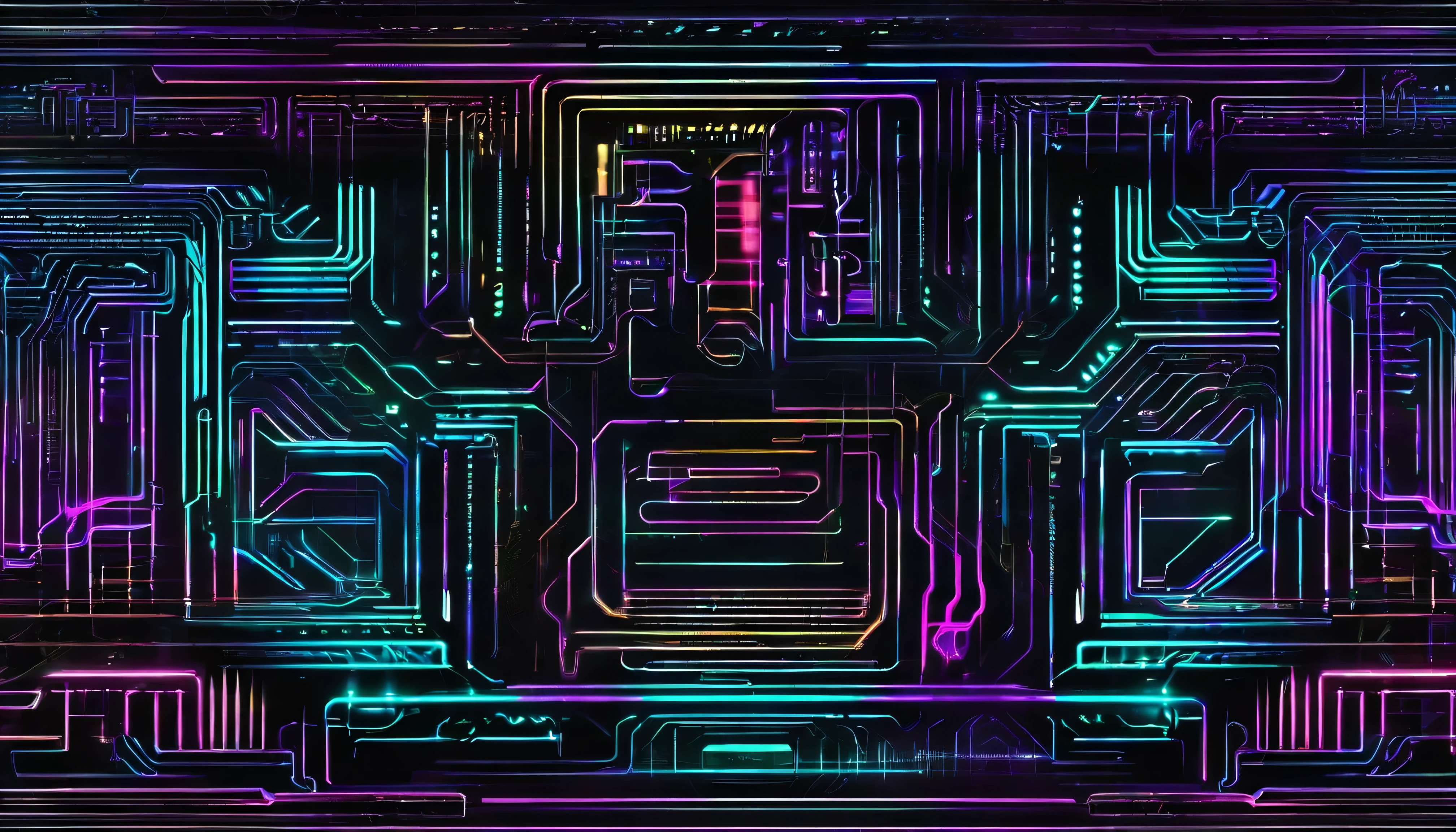 cyberpunk pattern, neon line lights, black back