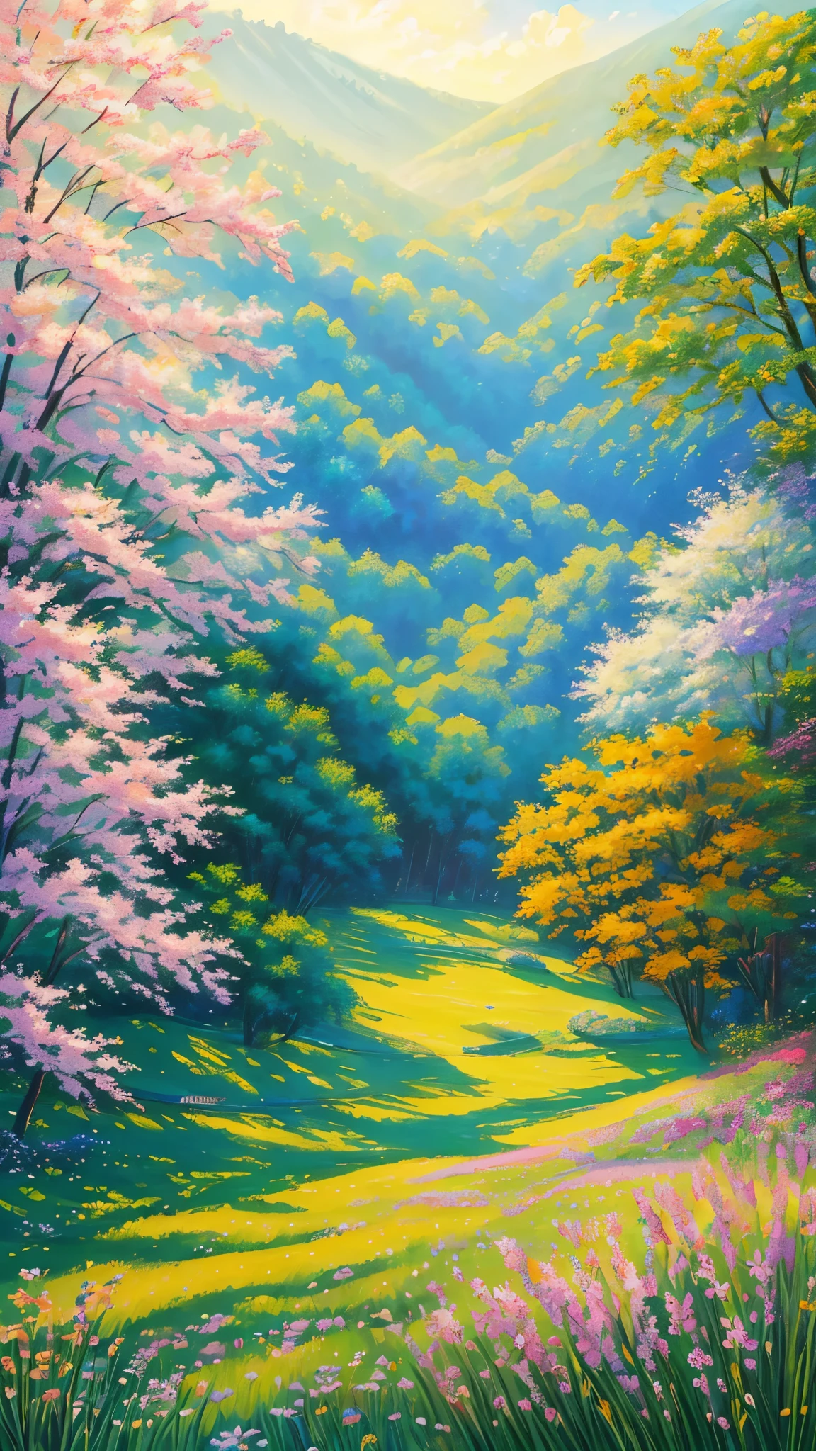 (best quality,realistic:1.2,highres),a lush green field, vibrant colorful flowers dotting the landscape,portraying the beauty of nature and the joy we can find in God's creation,illustration,extraordinary level of detail,stunning visual representation,impressive variety of flowers,serene atmosphere,sunlit scene,every blade of grass rendered with utmost precision,rich and vibrant colors,exquisite brushstrokes,picture-perfect composition,painting with a touch of impressionism,soft natural lighting,immersive experience,emphasizing the intricate details of the flowers,captivating and lifelike portrayal,awe-inspiring view,professional-level artwork,invoking a sense of tranquility and happiness.