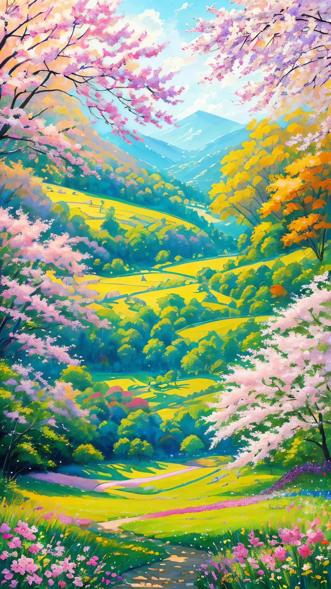 (best quality,realistic:1.2,highres),a lush green field, vibrant colorful flowers dotting the landscape,portraying the beauty of nature and the joy we can find in God's creation,illustration,extraordinary level of detail,stunning visual representation,impressive variety of flowers,serene atmosphere,sunlit scene,every blade of grass rendered with utmost precision,rich and vibrant colors,exquisite brushstrokes,picture-perfect composition,painting with a touch of impressionism,soft natural lighting,immersive experience,emphasizing the intricate details of the flowers,captivating and lifelike portrayal,awe-inspiring view,professional-level artwork,invoking a sense of tranquility and happiness.