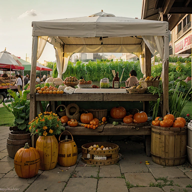 Outdoor market with products such as pumpkin tomato corn radishes papalla cucumber onion cane
