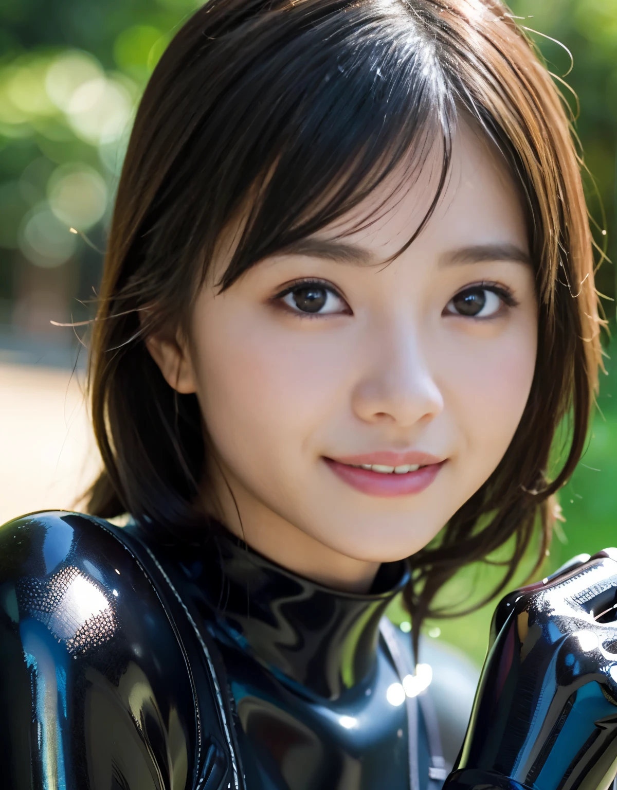 (1 girl)、highest quality、masterpiece、超A high resolution、(Photorealistic:1.4)、RAW Photos、1 girl、Wet Hair、Sweat、(Wearing a super shiny wetsuit)、Female scuba diver、Long sleeve、Diving Gloves、Portraiture、Close-up、Shadow、Octane Rendering、8k、Ultra Sharp、Metal、Intricate decorative details、Onboard Details、Very intricate detail、Realistic Light、(smile)、Shining Eyes、To the camera、Small LED