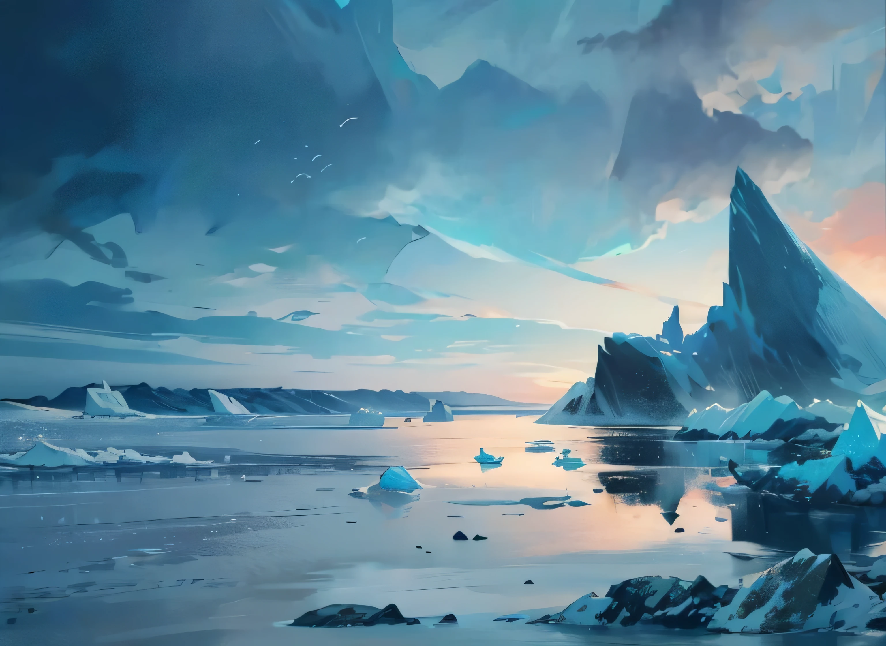 artico, landscape,icebergs, entardecer
