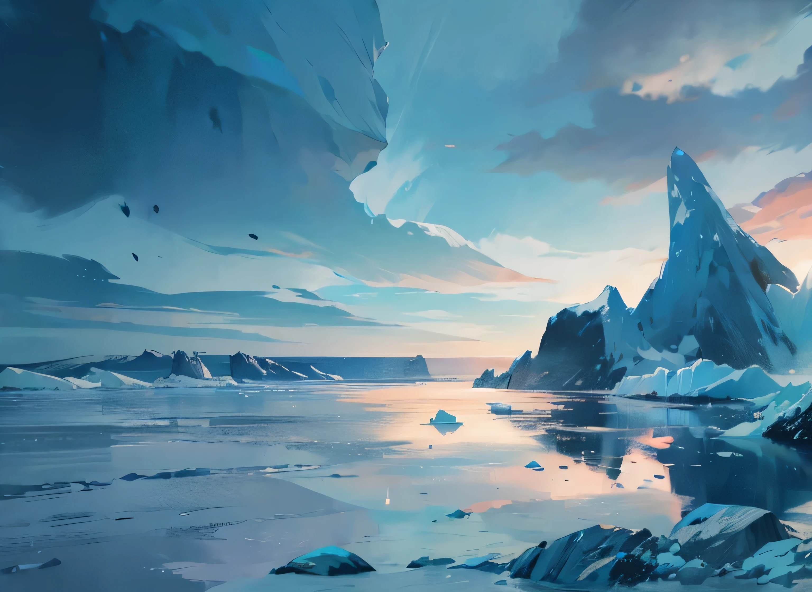artico, landscape,icebergs, entardecer