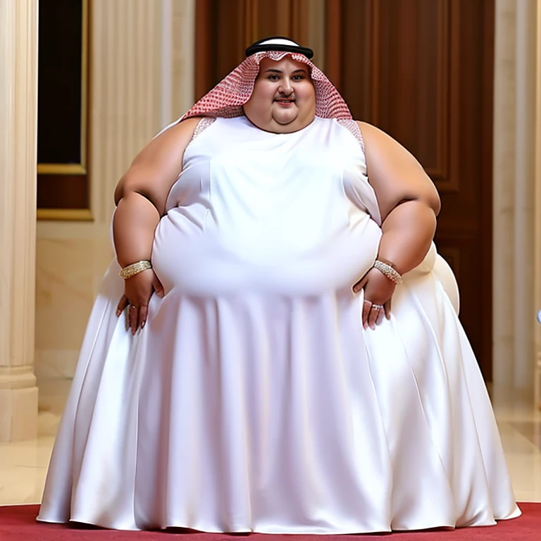 sbbw solo extremely morbidly obese Kuwaiti woman full body alone wearing a white wedding dress