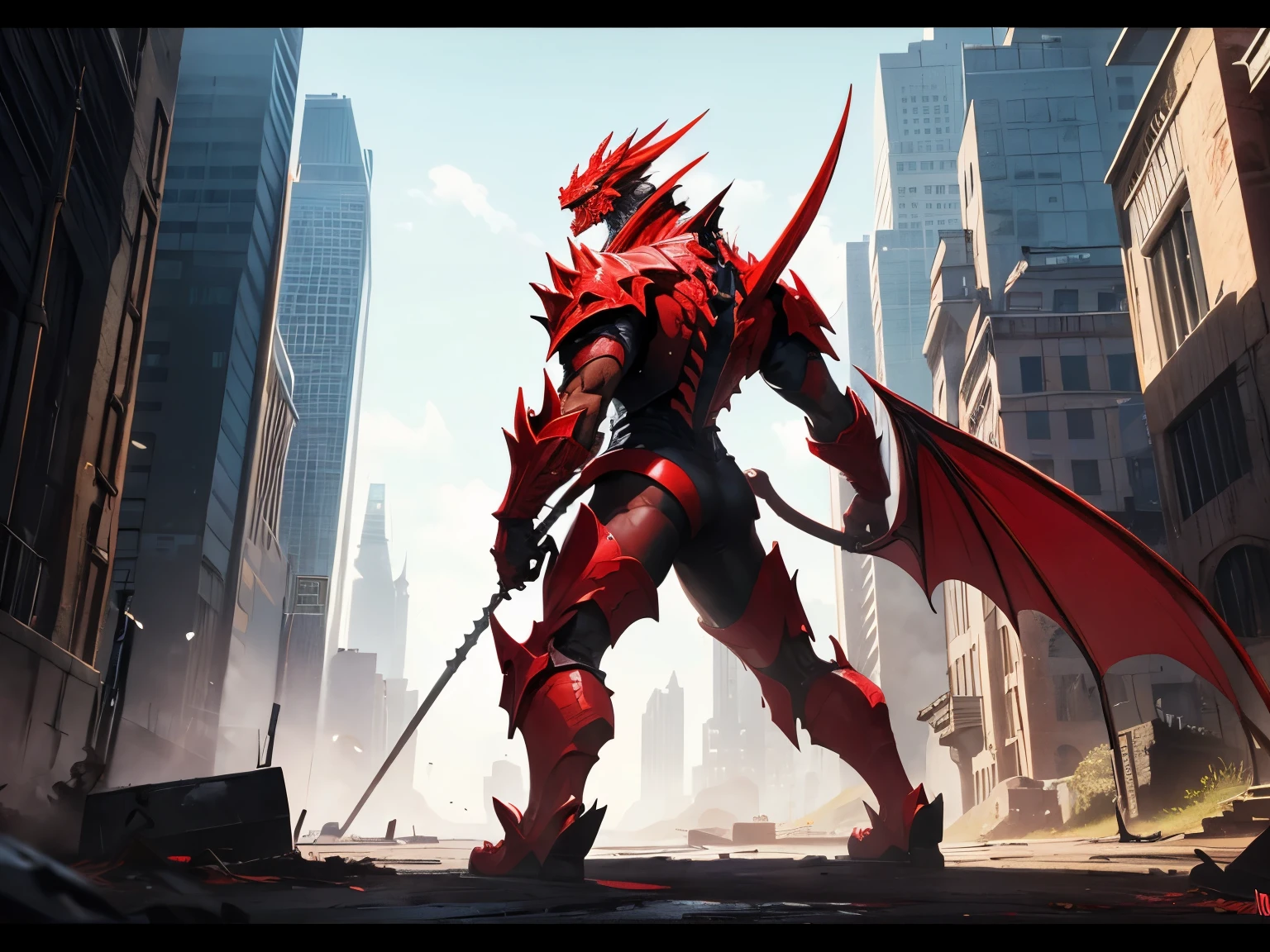 Bipedal Dragon red back side