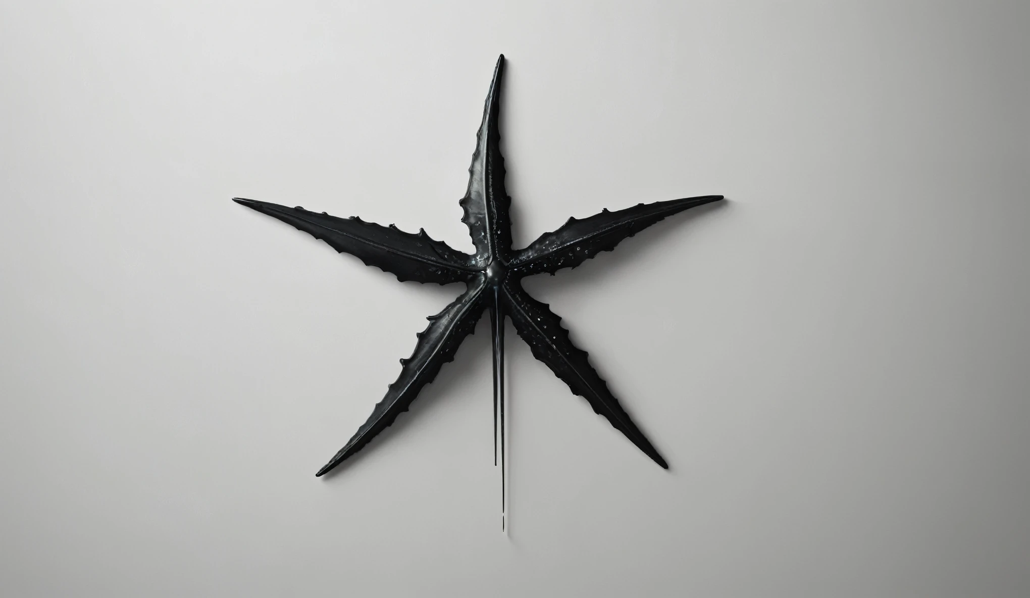 Create a simple and elegant dead star fish's skeleton logo, shedding niobium tears. The design should convey a strong sense of sadness and melancholy, using a minimalist approach with clear lines and using only black, nicola samori,ben templsmith,Irina Yermolova