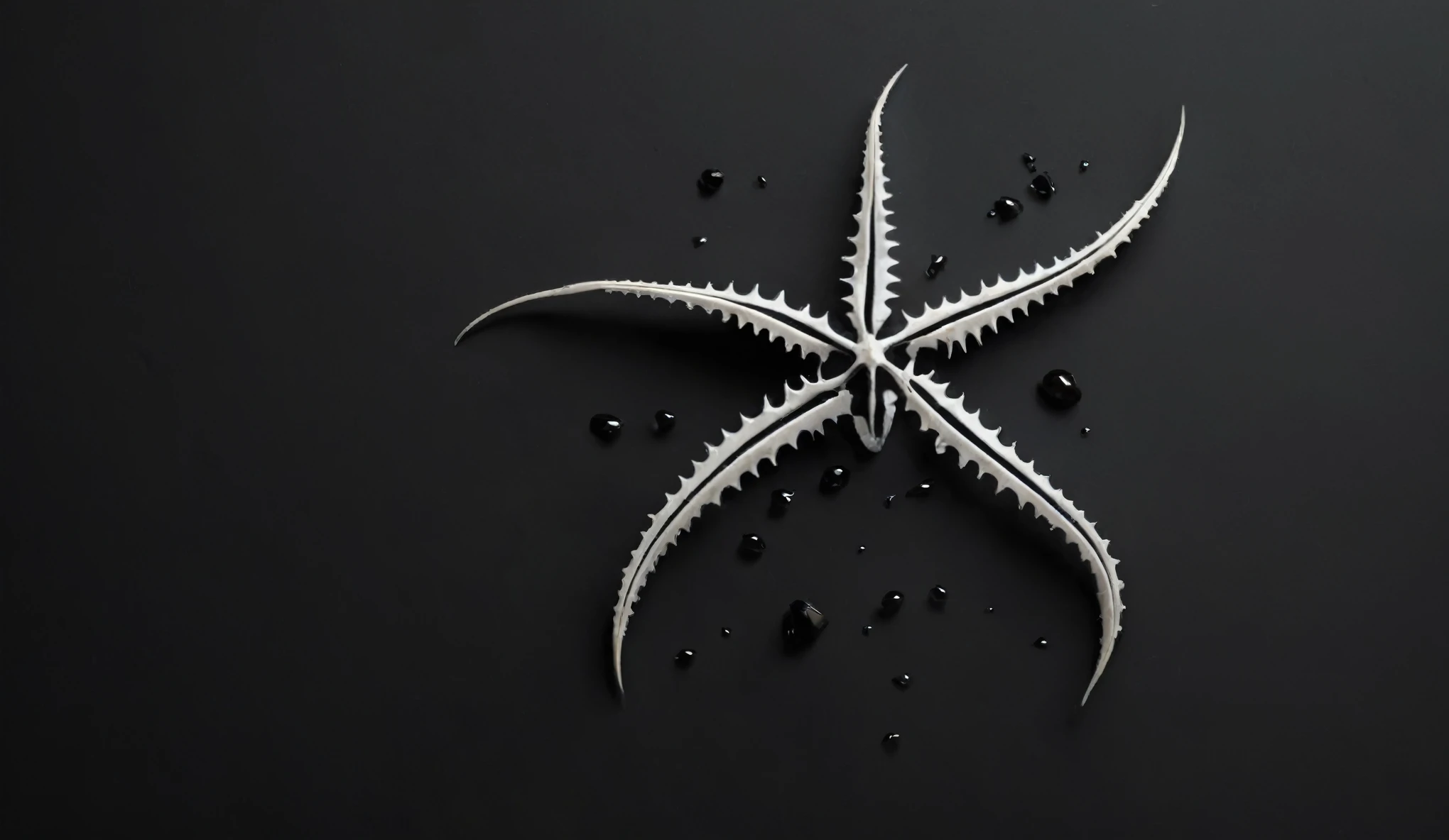 Create a simple and elegant dead star fish's skeleton logo, shedding niobium tears. The design should convey a strong sense of sadness and melancholy, using a minimalist approach with clear lines and using only black, nicola samori,ben templsmith,Irina Yermolova