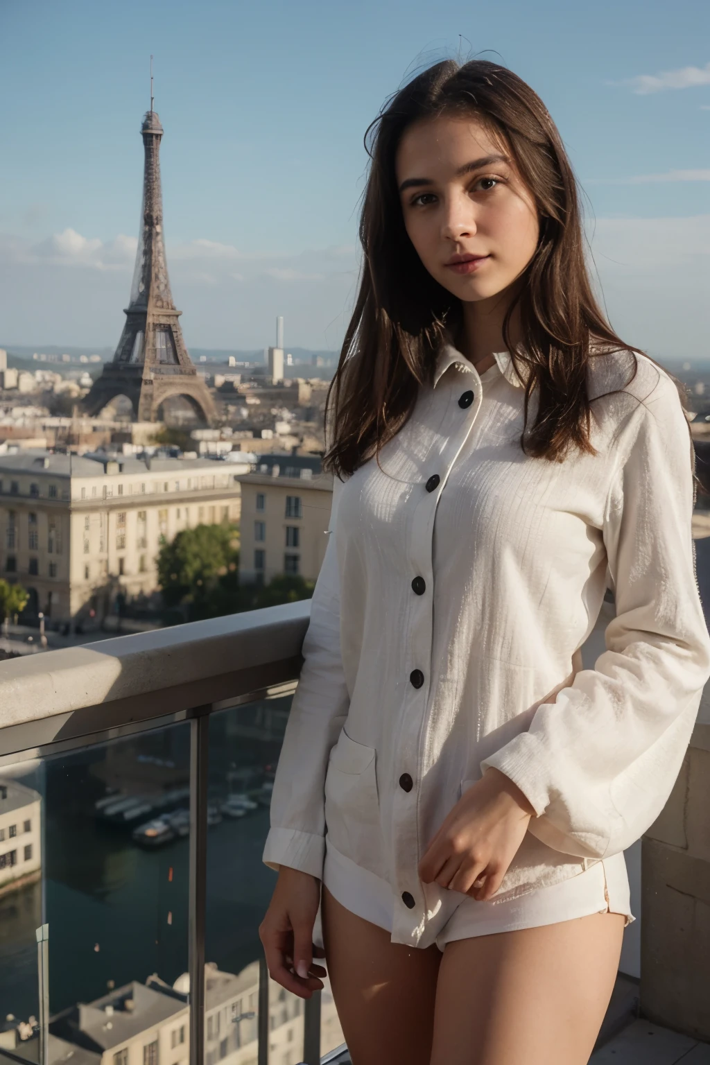 ((best quality)), ((masterpiece)), (detailed), 22 years old women, looking at camera, background effel tower