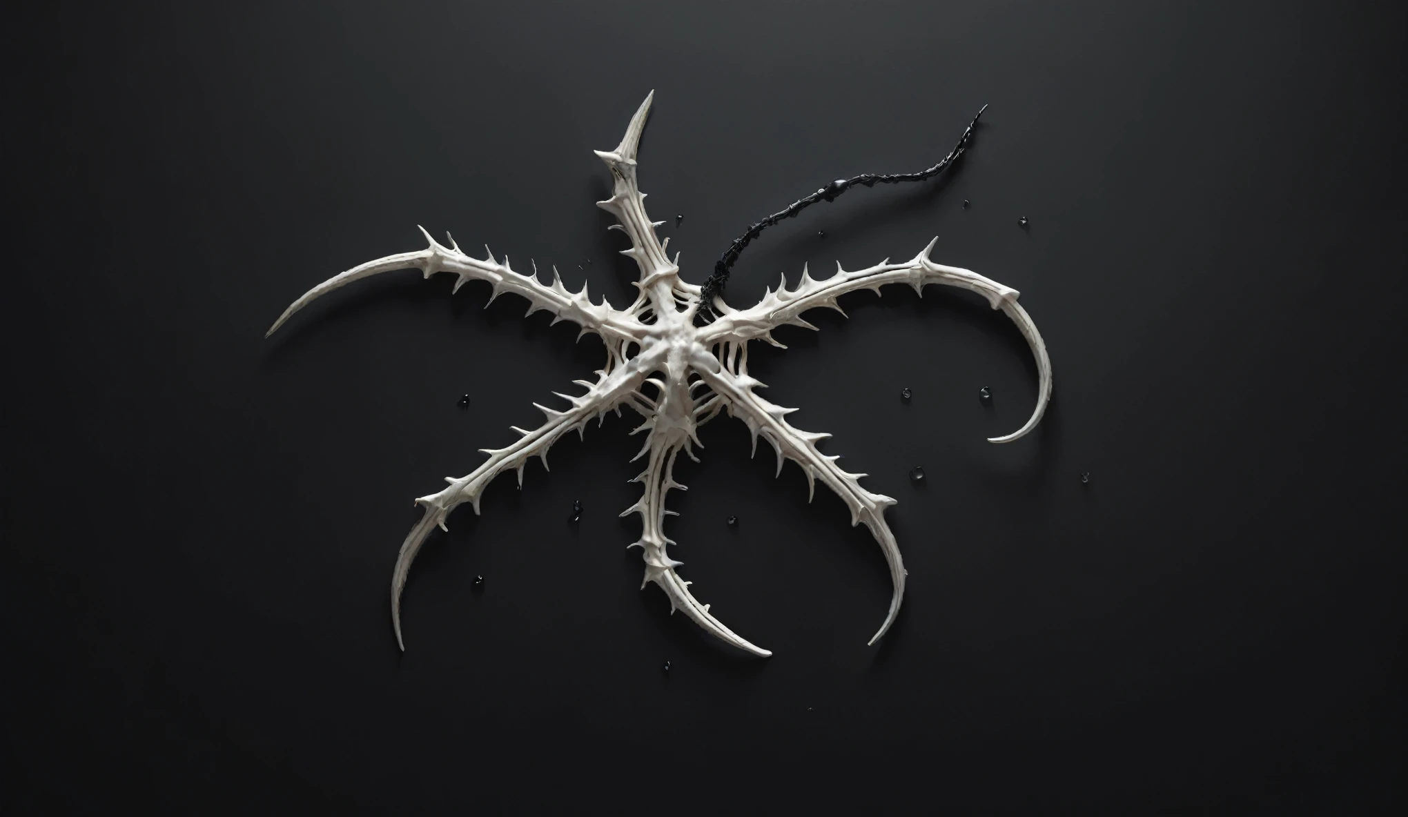 Create a simple and elegant dead star fish's skeleton logo,wendigo, shedding niobium tears. The design should convey a strong sense of sadness and melancholy, using a minimalist approach with clear lines and using only black, nicola samori,ben templsmith,Irina Yermolova