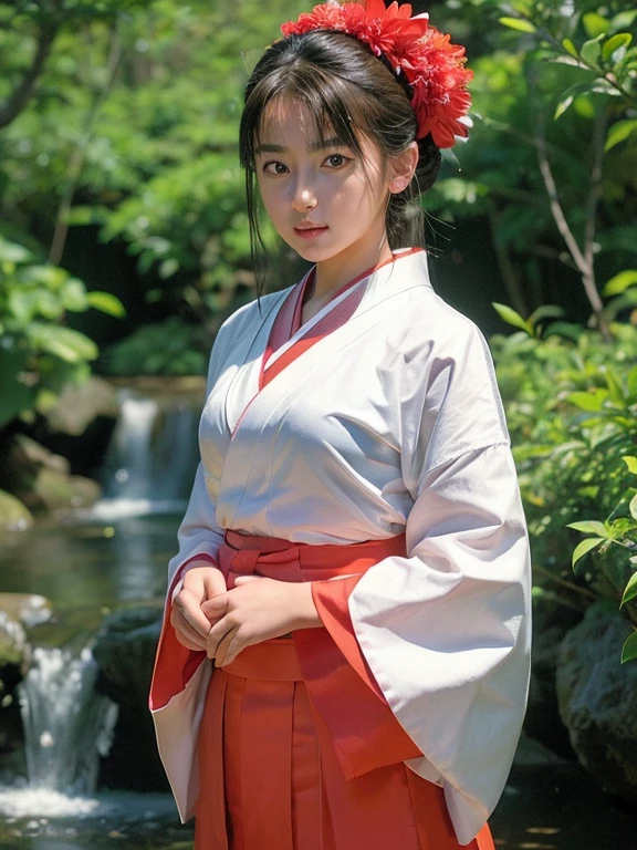 ((megumi)), ((masterpiece)), (highest quality), Official Art, unity 8k wallpaper, Very detailed, One Girl, alone, ************, (Miko), (White kimono), (Red Hakama Skirt), shrine, Observe the audience, Upper Body,