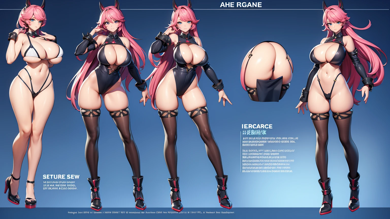 3D, Female original character action reference sheet adoptable, Full body, Huge legs, Huge Breasts, action pose, highly detailed Beautiful face, 