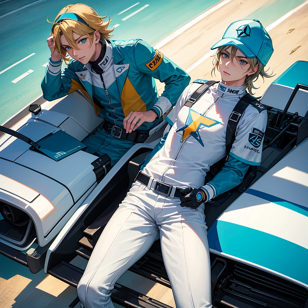 genera una imagen de Johnny Joestar como piloto de Mercedes formula 1