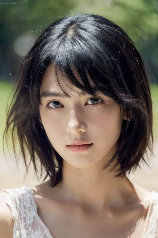 , Long winded [Blue-black:.3] hair,View your viewers, (masterpiece:1.3), (8k, Realistic, RAW Photos, highest quality: 1.4), Japanese, (One girl), Beautiful Face, (Realistic Face), (black hair, short hair:1.3), beautiful hairstyle, Realistic eyes, Beautiful fine details, (Realistic Skin), Beautiful Skin, Charm, Ultra-high resolution, Ultra-realistic, Very detailed, Golden Ratio,
