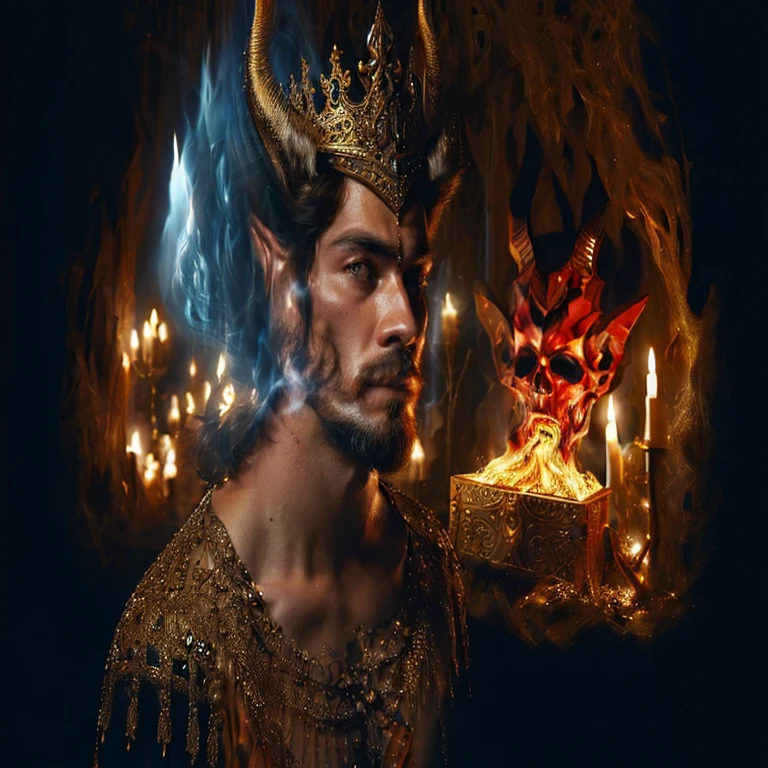 un hombre con barba y cara de fuego en la oscuridad, toda la cara cubierta con un fuego, fire behind him, Intricate images of overlapping flames, por Adam Marczyński, Filtros y efectos rudos, photo manipulation, photo manipulation, retrato vfx muy detallado, foto de perfil, llamas alrededor del cuerpo, barba fractal, arte digital oscuro pero detallado