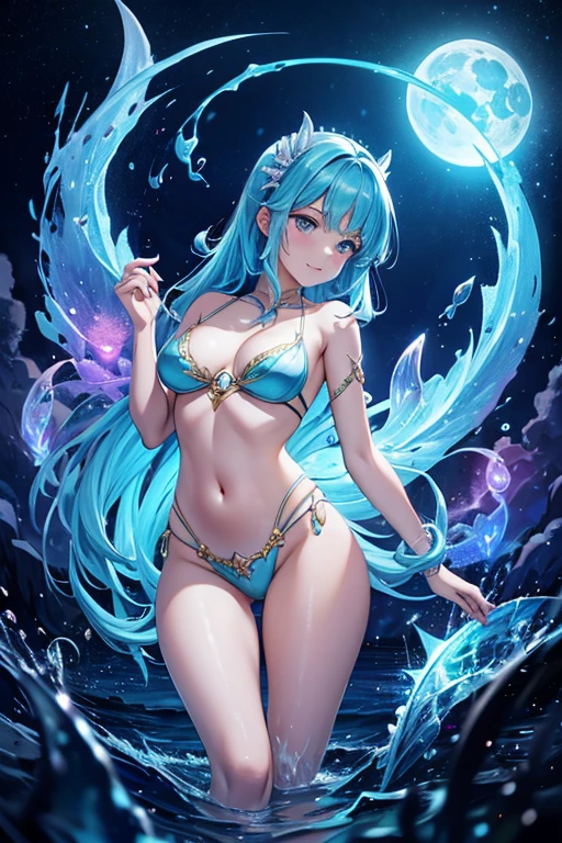 Sirena hecha de humo, elementos de magia y luna