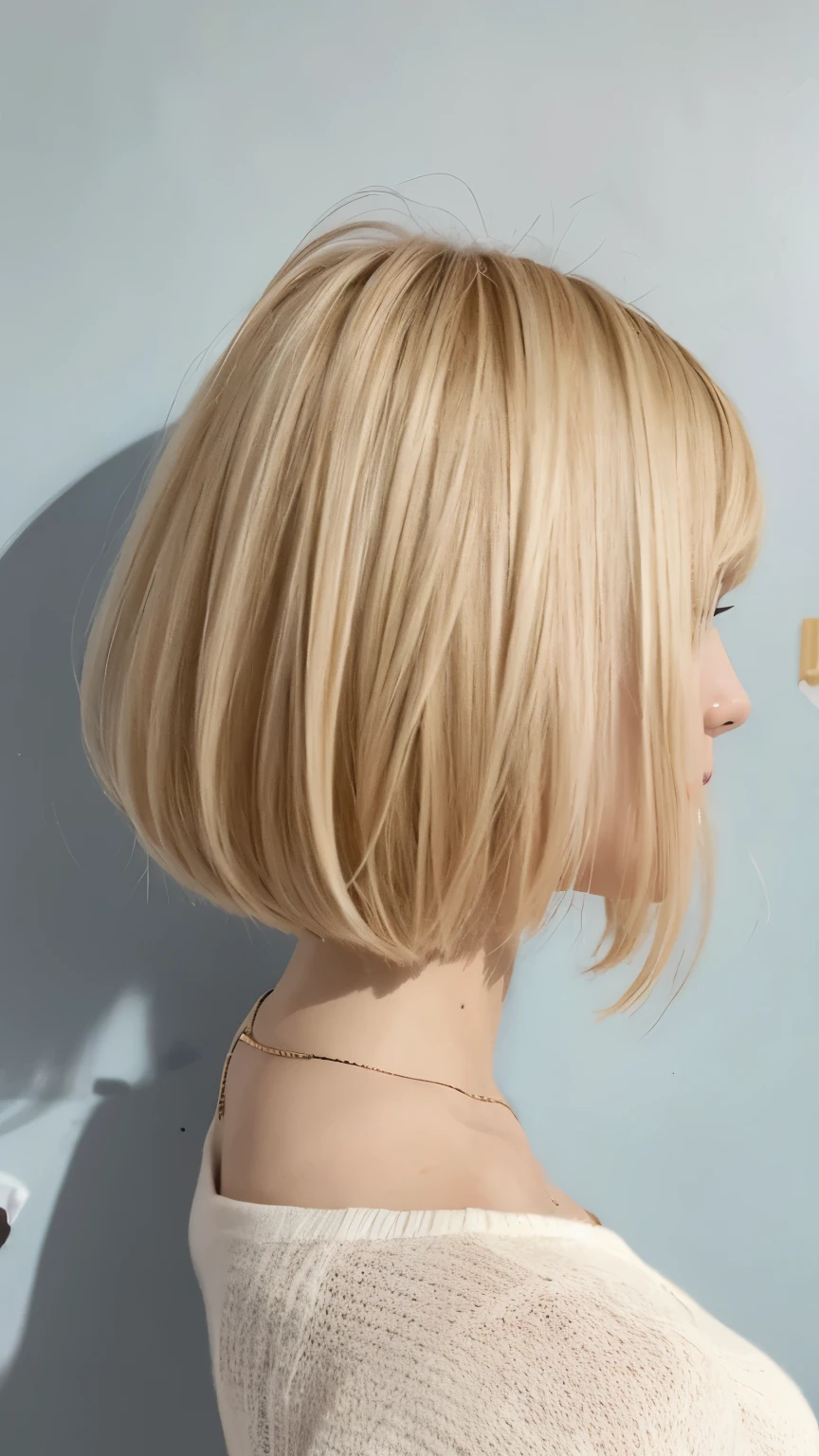 blonde hair:1.3, medium bob:1.2