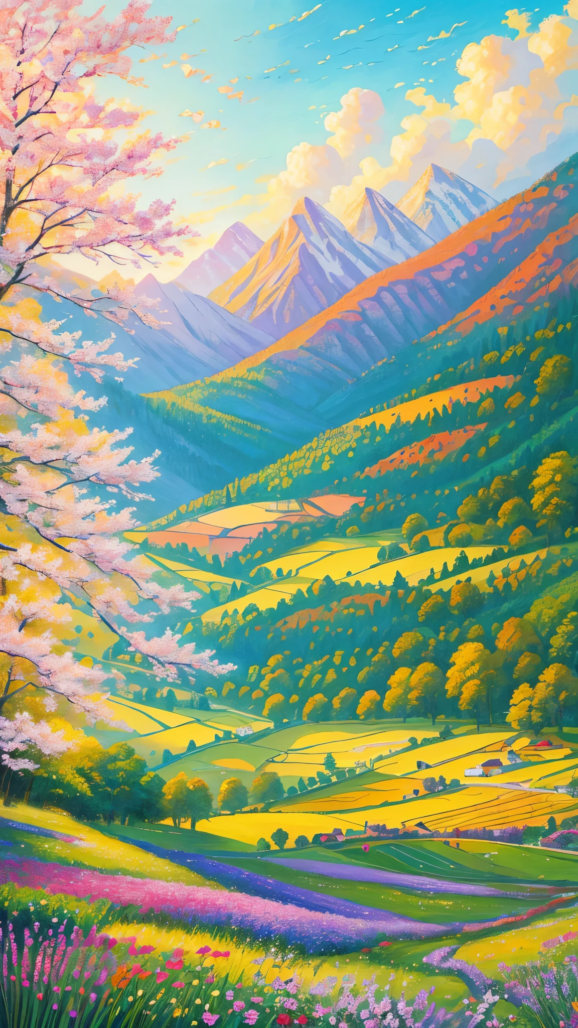 (best quality,realistic:1.2,highres),a lush green field, vibrant colorful flowers dotting the landscape,portraying the beauty of nature and the joy we can find in God's creation,illustration,extraordinary level of detail,stunning visual representation,impressive variety of flowers,serene atmosphere,sunlit scene,every blade of grass rendered with utmost precision,rich and vibrant colors,exquisite brushstrokes,picture-perfect composition,painting with a touch of impressionism,soft natural lighting,immersive experience,emphasizing the intricate details of the flowers,captivating and lifelike portrayal,awe-inspiring view,professional-level artwork,invoking a sense of tranquility and happiness.