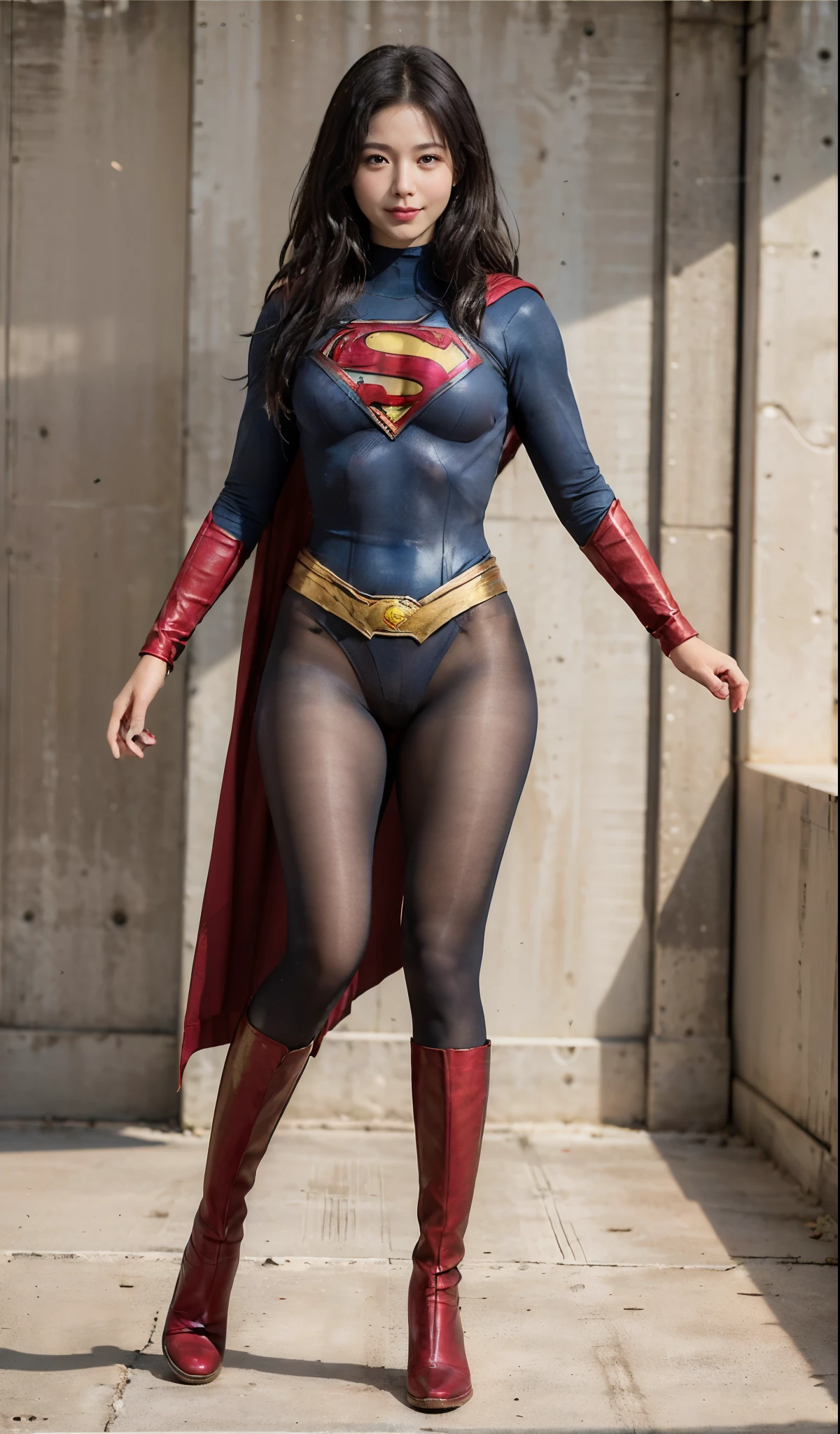 No background、(((Beautiful legs in black tights.)))、(((Legally express the beauty of your smile)))、((((Make the most of your original images)))、(((Supergirl Costume)))、(((ボディにフィットしたSupergirl Costume)))、(((Beautiful Hair)))、(((Smiles and winks)))、(((Please wear black tights....、Wear red boots)))、((Best image quality、8k))、((highest quality、8k、masterpiece:1.3))、(((Preserve background )))、Sharp focus:1.2、Beautiful woman with perfect figure:1.4、Slim Abs:1.2、Wet body:1.5、Highly detailed face and skin texture、8k