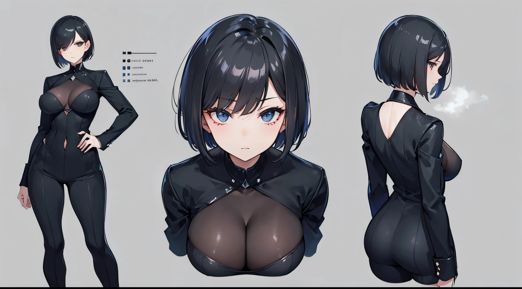sexy,short hair,black suit,character sheet with all angle,8k,hot