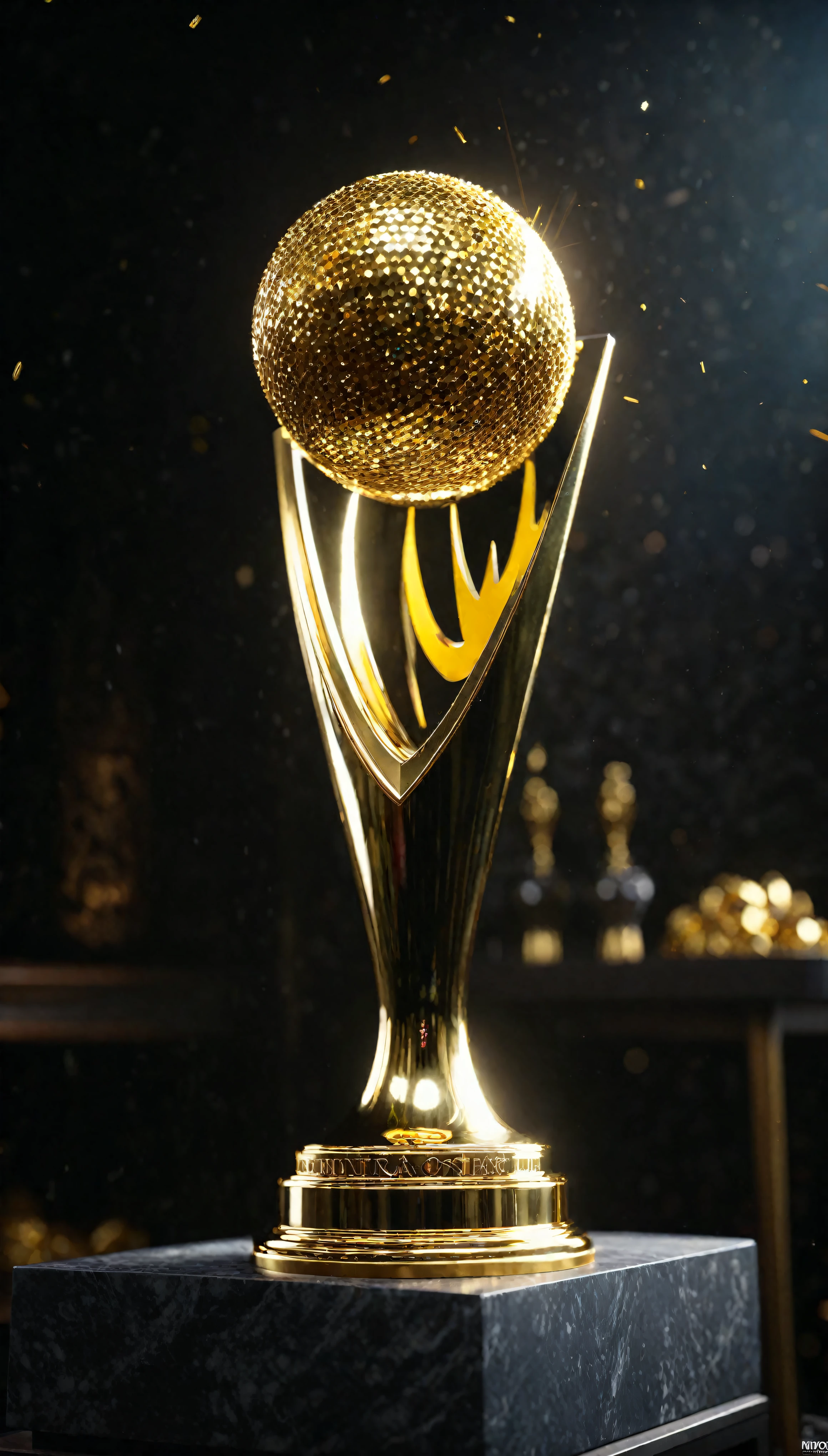 ((Masterpiece in maximum 16K resolution):1.6),((soft_color_photograpy:)1.5), ((Ultra-Detailed):1.4),((Movie-like still images and dynamic angles):1.3). | (Macro shot photo of exotic Gold trophy with glitters), (an exotic Gold trophy), (glitters), (macro lens), (exotic animal), (exotic design), (majestic atmosphere), (aesthetic photography style), (visual experience),(Realism), (Realistic),award-winning graphics, dark shot, film grain, extremely detailed, Digital Art, rtx, Unreal Engine, scene concept anti glare effect, All captured with sharp focus. | Rendered in ultra-high definition with UHD and retina quality, this masterpiece ensures anatomical correctness and textured skin with super detail. With a focus on high quality and accuracy, this award-winning portrayal captures every nuance in stunning 16k resolution, immersing viewers in its lifelike depiction. | ((perfect_composition, perfect_design, perfect_layout, perfect_detail, ultra_detailed)), ((enhance_all, fix_everything)), More Detail, Enhance.