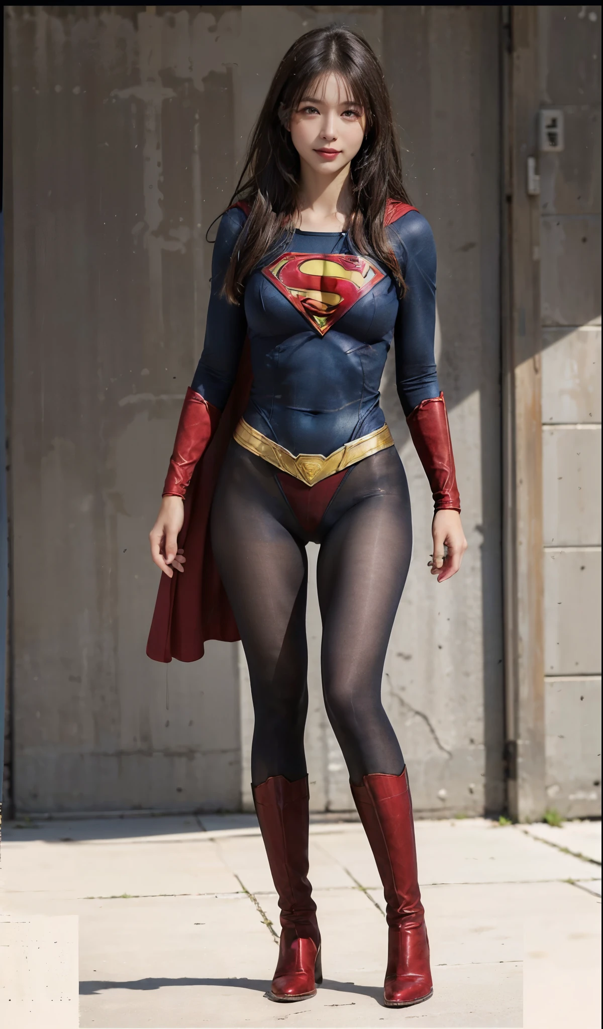 No background、(((Beautiful legs in black tights.)))、(((Legally express the beauty of your smile)))、((((Make the most of your original images)))、(((Supergirl Costume)))、(((ボディにフィットしたSupergirl Costume)))、(((Beautiful Hair)))、(((Smiles and winks)))、(((Please wear black tights....、Wear red boots)))、((Best image quality、8k))、((highest quality、8k、masterpiece:1.3))、(((Preserve background )))、Sharp focus:1.2、Beautiful woman with perfect figure:1.4、Slim Abs:1.2、Wet body:1.5、Highly detailed face and skin texture、8k