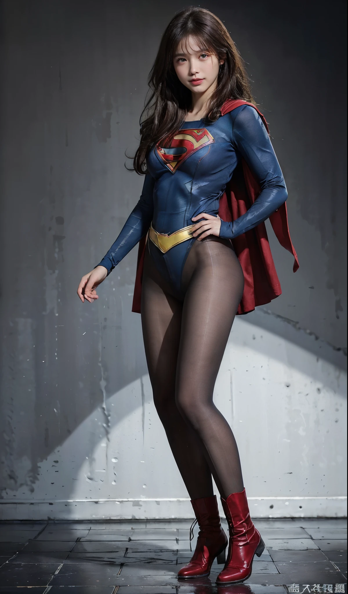 No background、(((Beautiful legs in black tights.)))、(((Legally express the beauty of your smile)))、((((Make the most of your original images)))、(((Supergirl Costume)))、(((ボディにフィットしたSupergirl Costume)))、(((Beautiful Hair)))、(((Smiles and winks)))、(((Please wear black tights....、Wear red boots)))、((Best image quality、8k))、((highest quality、8k、masterpiece:1.3))、(((Preserve background )))、Sharp focus:1.2、Beautiful woman with perfect figure:1.4、Slim Abs:1.2、Wet body:1.5、Highly detailed face and skin texture、8k