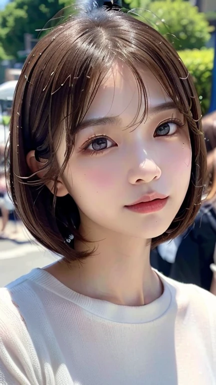 (masterpiece:1.5)、(Realistic:1.5)、(highest quality:1.4、8k、RAW Photos）、 Ultra-high resolution、Professional Lighting、Perfect dynamic composition、Film Grain、chromatic aberration、(Bokeh:1.1)、 Frank、Sophisticated、charm、超Realistic、Attention to detail、Golden Ratio、 (1 girl)、Slender girl、繊細でcharm女の子、Cute Woman:1.4、 Serious expression、Looking at the audience、Light brown hair、Shiny Hair、The hairstyle is a bob cut、 Realistic looking skin、 Shut your mouth.、Beautiful Eyes、double eyelid、Thin arms、White high neck ribbed sweater (((Blur the background F value 1.4)))
