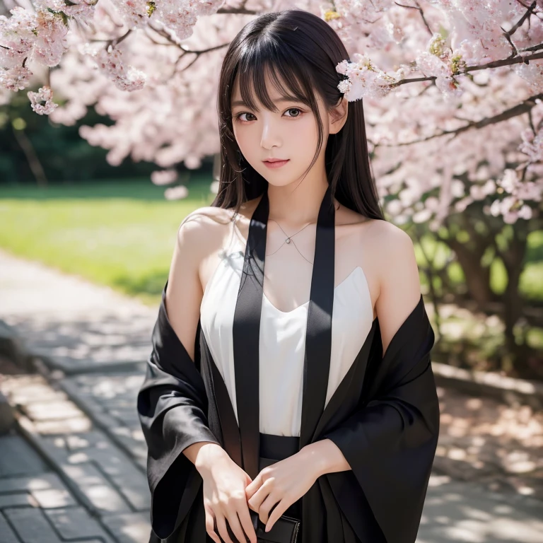 ((8K RAW Photos:1.27)、highest quality、masterpiece、超A high resolution:1.2) Cute Japanese Women Photos (beautiful:1.1))、Sparkling black diamond eyes、Detailed student description、Shiny black hair、Silky, delicate and lustrous skin、beautiful八重歯の笑顔、Spring outfit、Warm Light、Depth of written boundary、