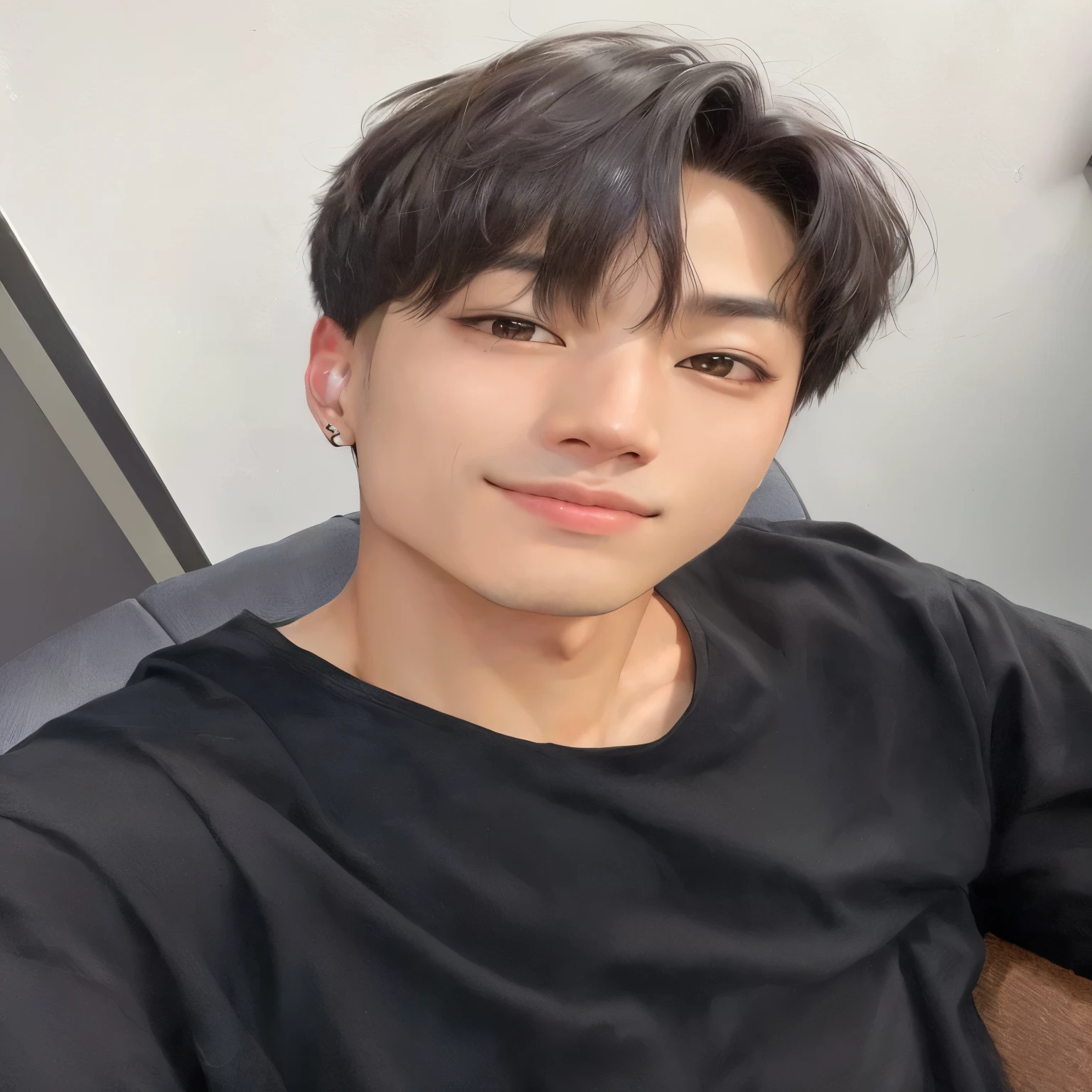 hombre arafed con una camisa negra sentado en una silla, hyung tae, jungkook, Kim Doyoung, foto de perfil en la cabeza, Hong June Hyung, Shin Jeongho, kim taejin, Hyung Tae Kim, pale korean adorable face, park Jimin, Jimin\los labios carnosos, taken in the early 2020s, El chico tiene el pelo negro corto., Jimin