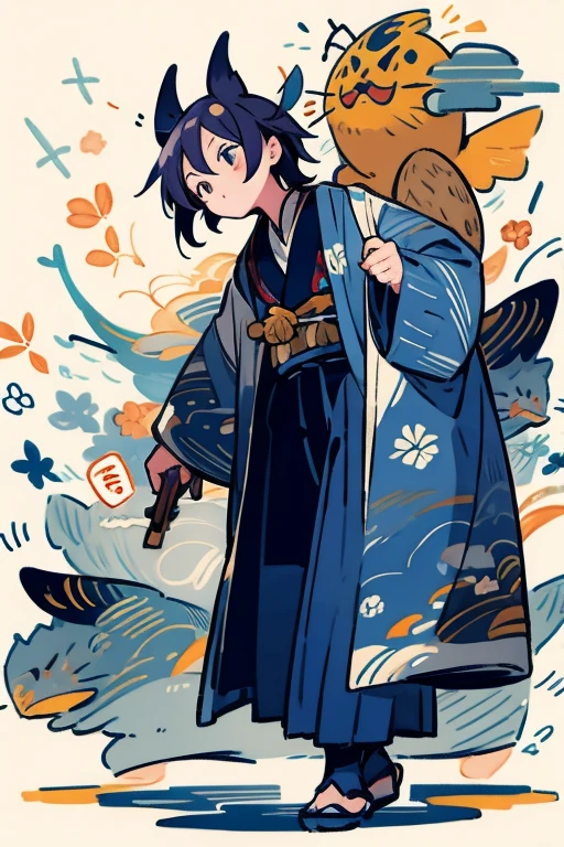 Mikazuki Munechika Navy blue kimono male