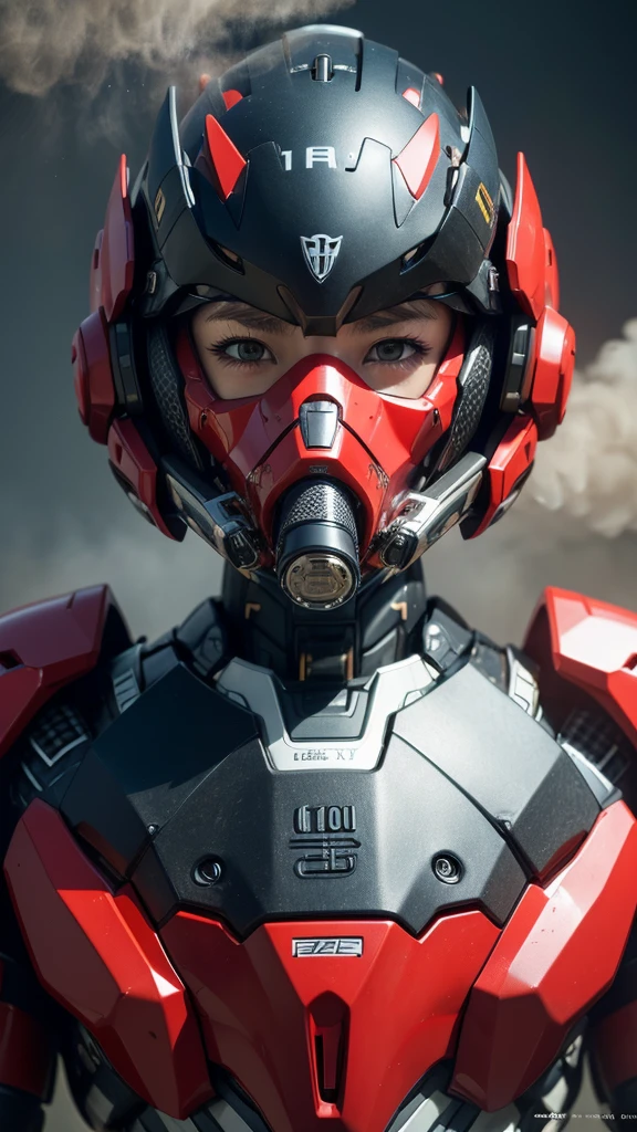 最high quality非常に詳細, Advanced Details, high quality, 最high quality, High resolution, 1080p, hard disk, beautiful,(War Machine),(headgear),See the big picture,beautifulサイボーグ女性,Shining red mecha cyborg girl,Battle Mode,Mecha Body Girl　8k bright red body armor　Elementary school girl　Sweaty face　pretty girl　short hair　Gas mask with extension nozzle　short hairボーイッシュ　((Steam from head))　My hair is wet with sweat　Black Hair, (Steam coming out of the mouth)　Drooling from the mouth　Full body portrait