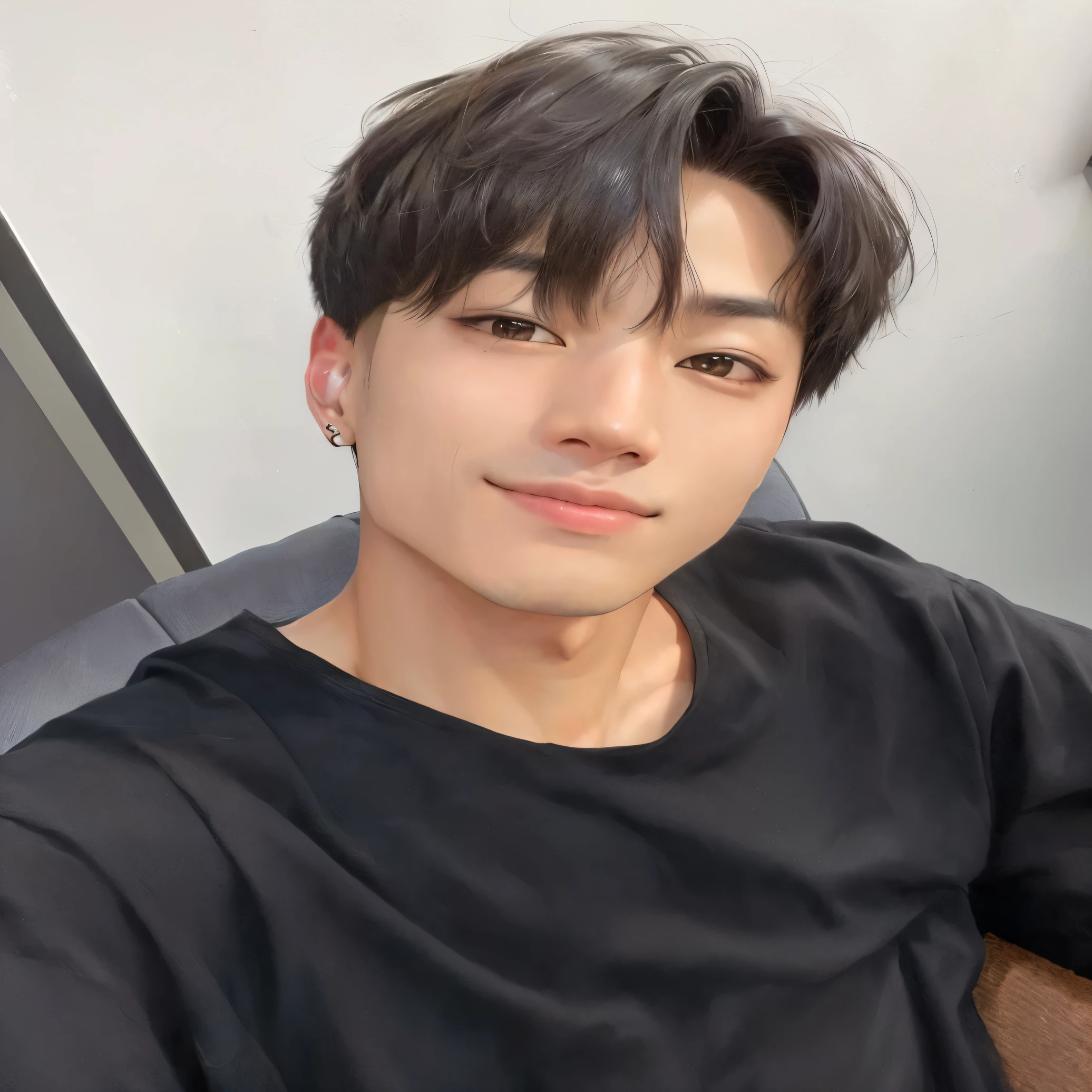 hombre arafed con una camisa negra sentado en una silla, hyung tae, jungkook, Kim Doyoung, foto de perfil en la cabeza, Hong June Hyung, Shin Jeongho, kim taejin, Hyung Tae Kim, pale korean adorable face, park Jimin, Jimin\los labios carnosos, taken in the early 2020s, El chico tiene el pelo negro corto., Jimin