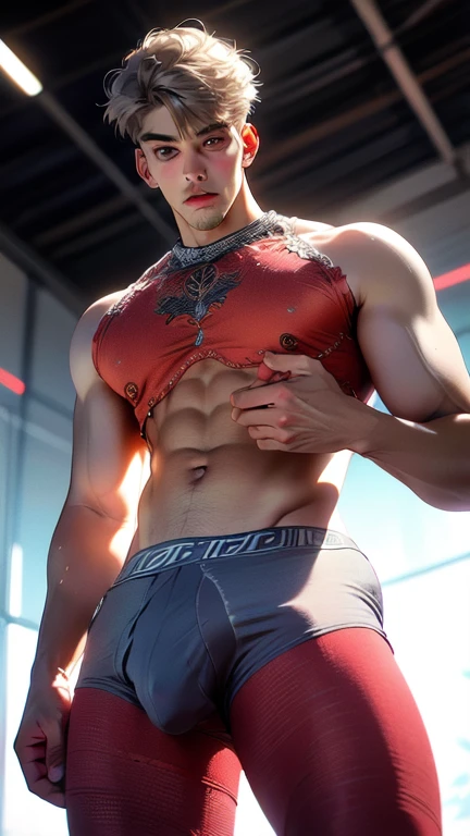 ((best quality)), ((masterpiece)), (detailed),A depraved, Justin Bieber perfect face Ballet dancer in tight white tights, muscular young man, large bulge, protruding codpiece 1,(1boy:1.5) Nineteen year old boy:1.5,ager,Libido boy,Female physiognomy,(warrior),((boy,male gender))), ((good anatomy,accurate body proportions,detailed shota body for young boy:1.3,perfect anatomy))), serious and thoughtful man,(nsfw),cute,(red tights),(( red panties Convex sensual wet crotch, large mound)),(tiny bulge on panties),(((intricate outfit,intricate clothes))), (dynamic pose:1.0),embarrassed,sharp focus,(ultra detailed,extremely detailed),(photorealistic artwork:1.37),(extremely detailed CG unity 8k wallpaper),(((vibrant colors,vibrant theme))),(intricate),(masterpiece),(best quality),