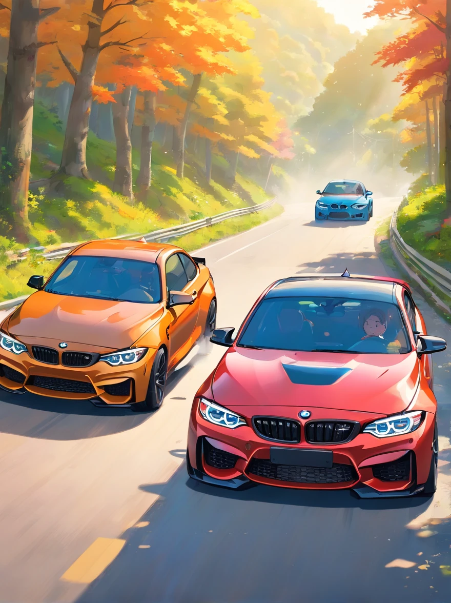 Racing with the BMW M235i and M4, On the right path, drifting, Colorful drawing style